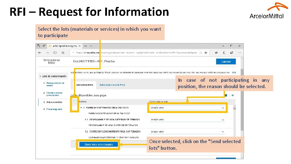 RFI – Request for Information Select the lots (materials or services) in which you