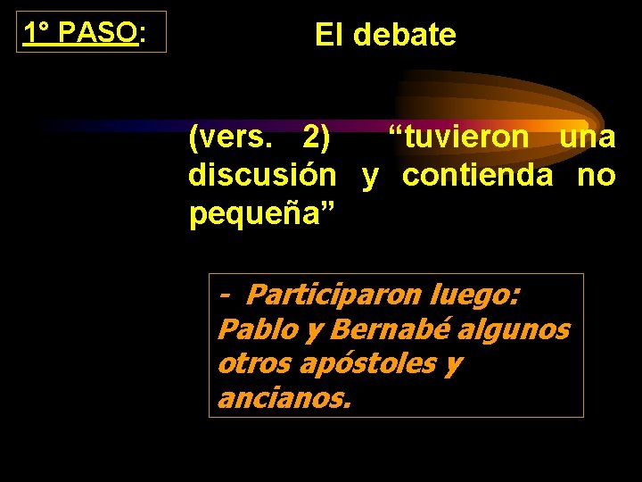 1° PASO: El debate (vers. 2) “tuvieron una discusión y contienda no pequeña” -