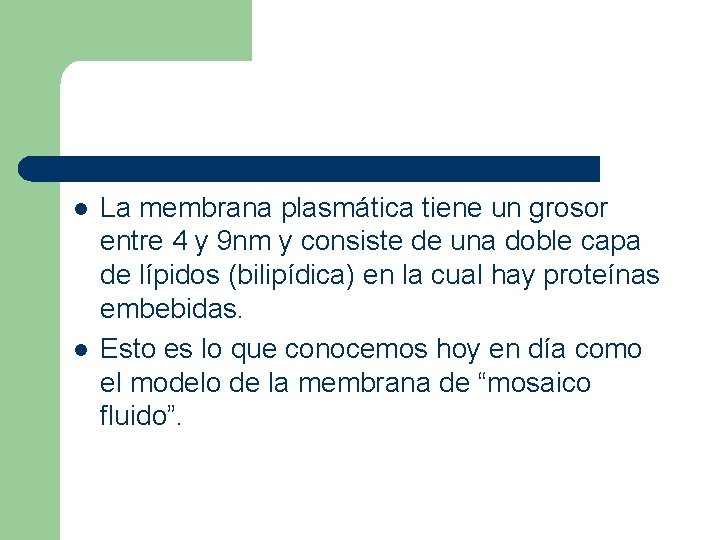 l l La membrana plasmática tiene un grosor entre 4 y 9 nm y