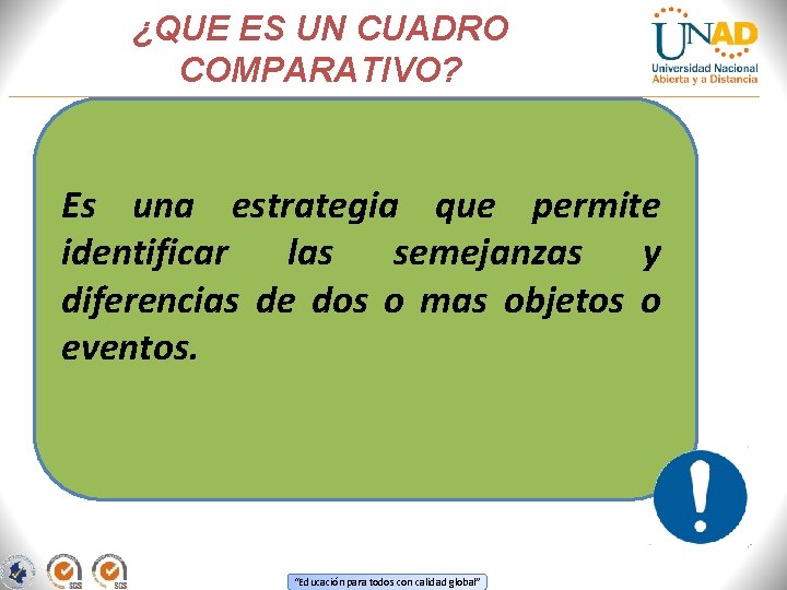 ¿QUE ES UN CUADRO COMPARATIVO? Es una estrategia que permite identificar las semejanzas y