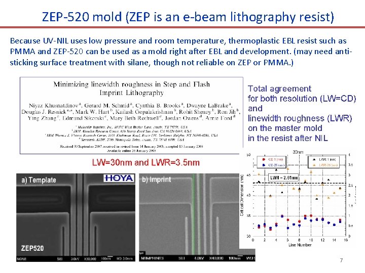 ZEP-520 mold (ZEP is an e-beam lithography resist) Because UV-NIL uses low pressure and