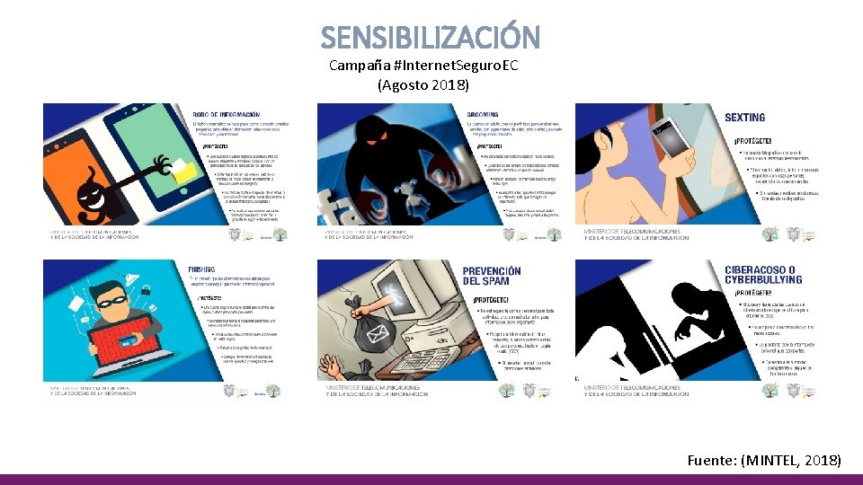 SENSIBILIZACIÓN Campaña #Internet. Seguro. EC (Agosto 2018) Fuente: (MINTEL, 2018) 