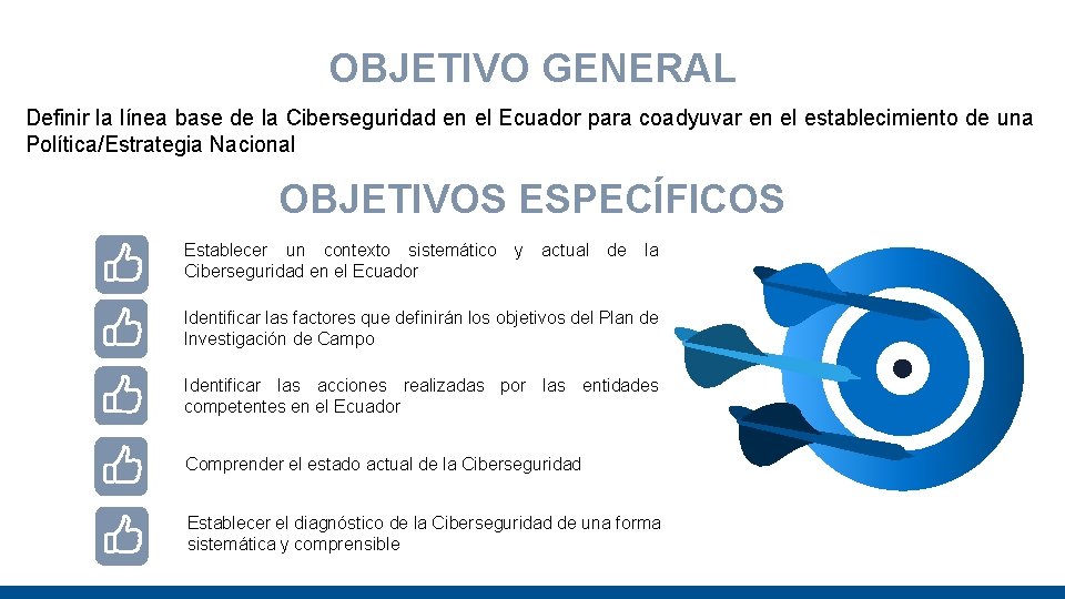 OBJETIVO GENERAL Definir la línea base de la Ciberseguridad en el Ecuador para coadyuvar