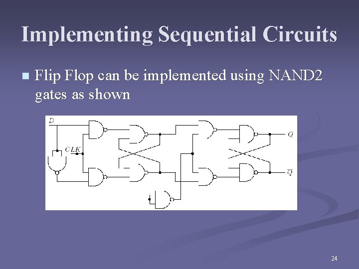 Implementing Sequential Circuits n Flip Flop can be implemented using NAND 2 gates as