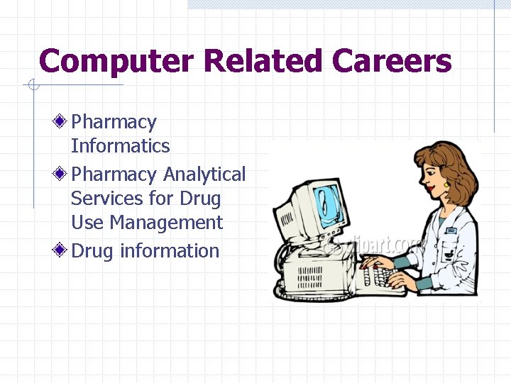 Computer Related Careers Pharmacy Informatics Pharmacy Analytical Services for Drug Use Management Drug information