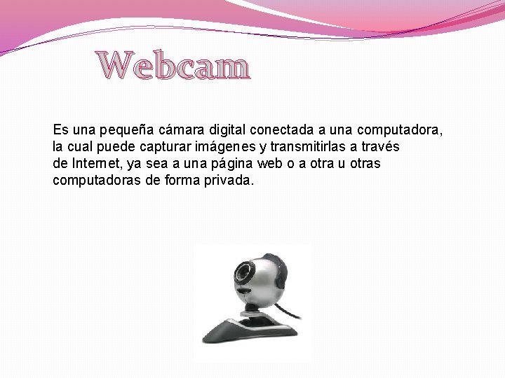 Webcam Es una pequeña cámara digital conectada a una computadora, la cual puede capturar