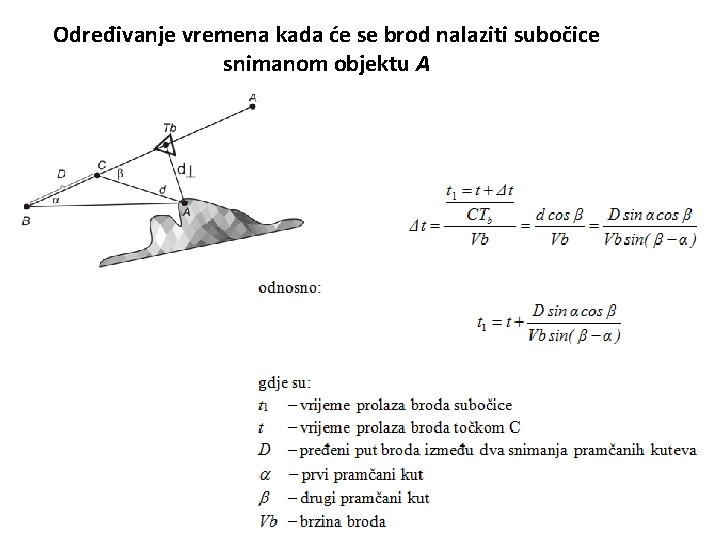 Određivanje vremena kada će se brod nalaziti subočice snimanom objektu A Određivanje vremena kada će se brod nalaziti subočice snimanom objektu A
