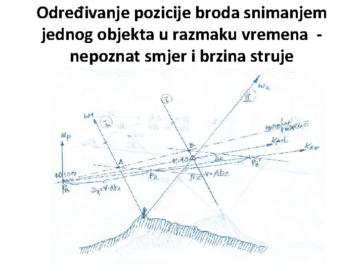 Određivanje pozicije broda snimanjem jednog objekta u razmaku vremena nepoznat smjer i brzina struje Određivanje pozicije broda snimanjem jednog objekta u razmaku vremena nepoznat smjer i brzina struje