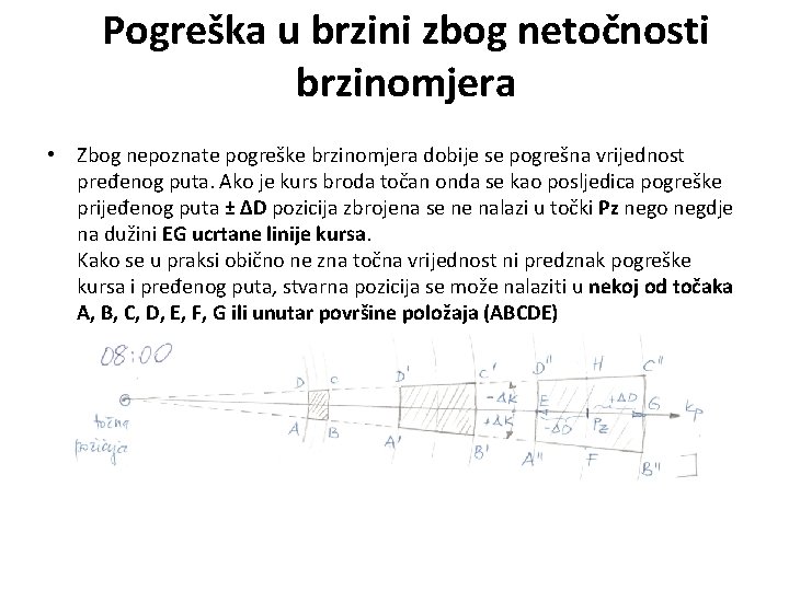 Pogreška u brzini zbog netočnosti brzinomjera • Zbog nepoznate pogreške brzinomjera dobije se pogrešna