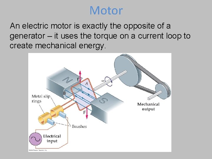 Motor An electric motor is exactly the opposite of a generator – it uses