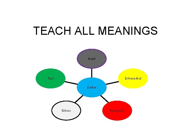 TEACH ALL MEANINGS Mand Tact Intraverbal Cookie Echoic Receptive 