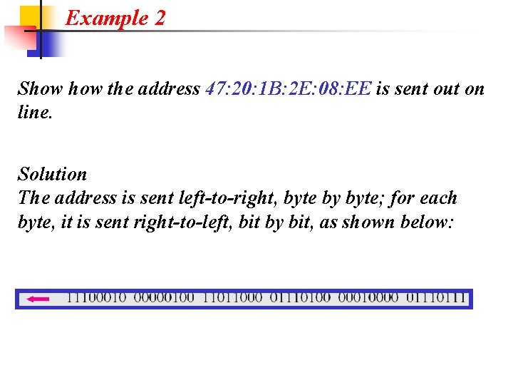 Example 2 Show the address 47: 20: 1 B: 2 E: 08: EE is