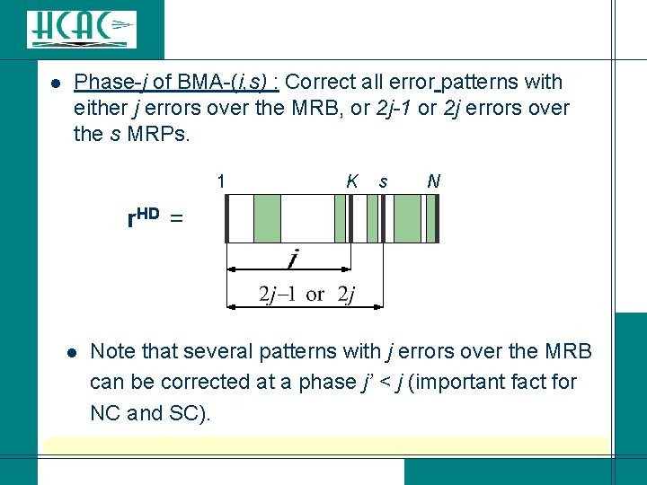 l Phase-j of BMA-(i, s) : Correct all error patterns with either j errors l Phase-j of BMA-(i, s) : Correct all error patterns with either j errors