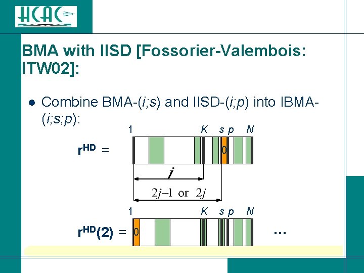 BMA with IISD [Fossorier-Valembois: ITW 02]: l Combine BMA-(i; s) and IISD-(i; p) into
