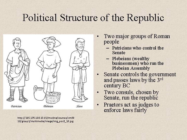 Political Structure of the Republic • Two major groups of Roman people – Patricians