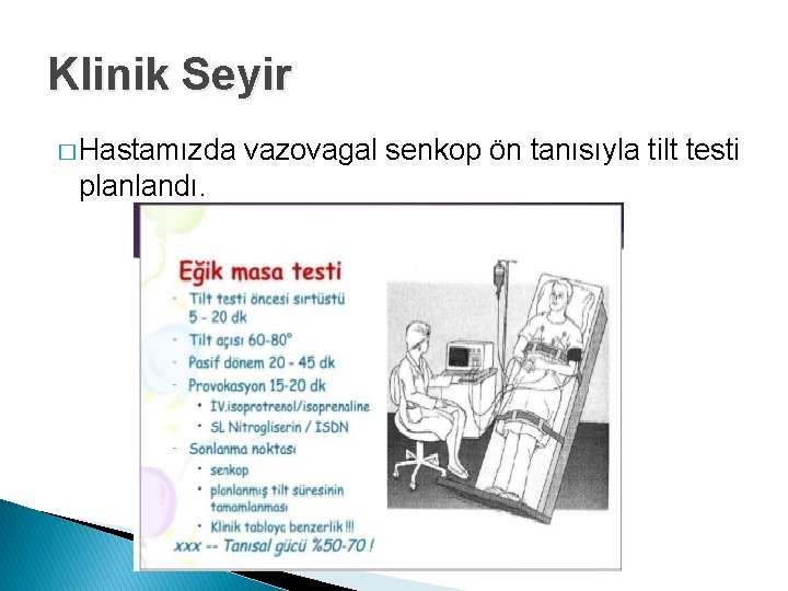 Klinik Seyir � Hastamızda planlandı. vazovagal senkop ön tanısıyla tilt testi 