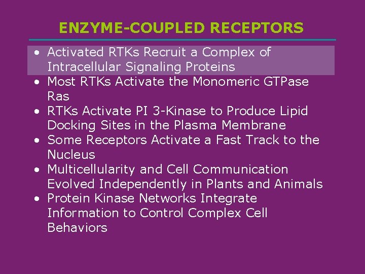 ENZYME-COUPLED RECEPTORS • Activated RTKs Recruit a Complex of Intracellular Signaling Proteins • Most