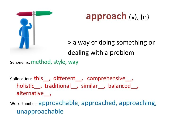 approach (v), (n) > a way of doing something or dealing with a problem