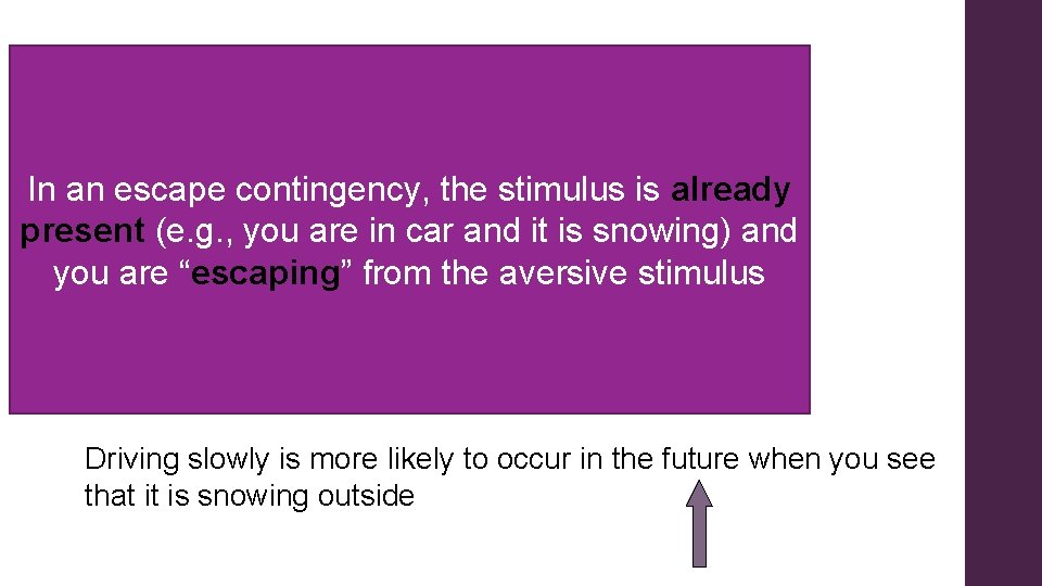 Escape Contingency In an escape contingency, the stimulus is already present (e. g. ,