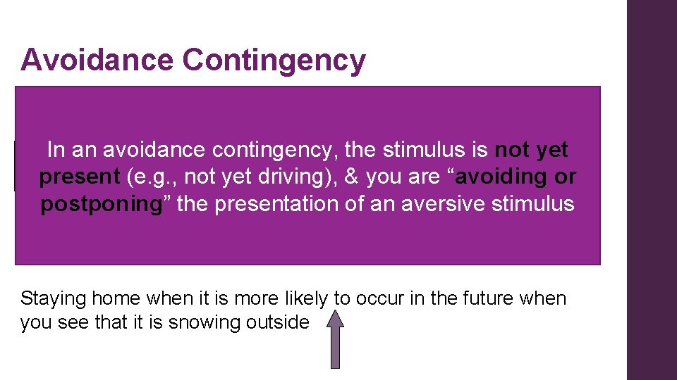 Avoidance Contingency q Avoidance Contingency In EO an avoidance contingency, the stimulus is not Avoidance Contingency q Avoidance Contingency In EO an avoidance contingency, the stimulus is not