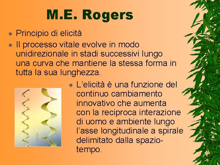 M. E. Rogers Principio di elicità Il processo vitale evolve in modo unidirezionale in