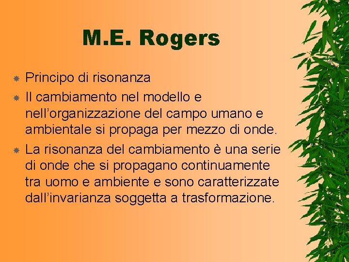 M. E. Rogers Principo di risonanza Il cambiamento nel modello e nell’organizzazione del campo