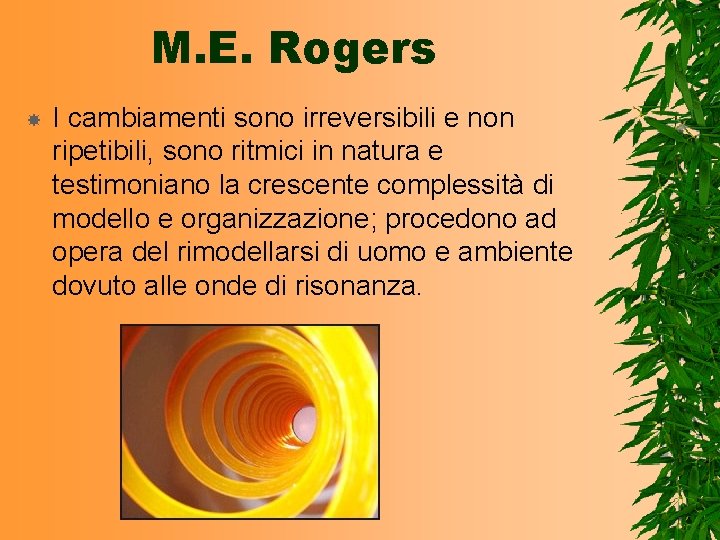 M. E. Rogers I cambiamenti sono irreversibili e non ripetibili, sono ritmici in natura