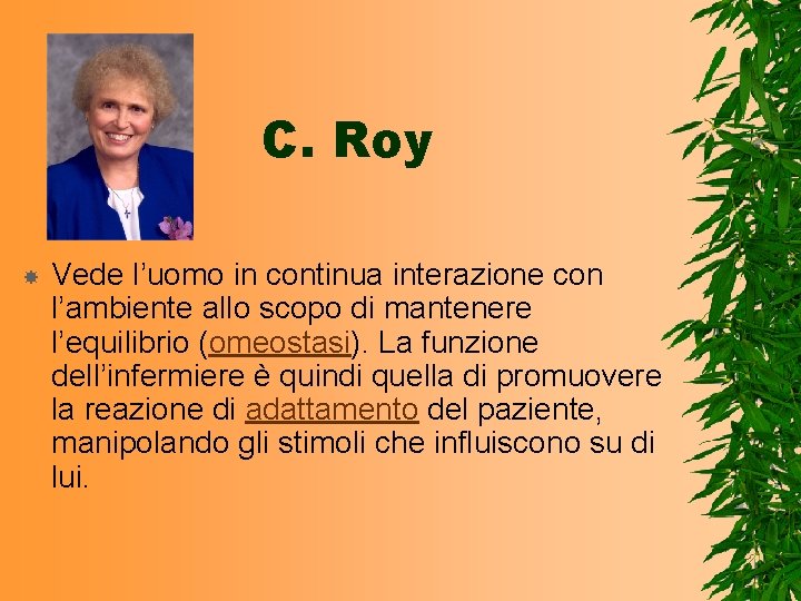 C. Roy Vede l’uomo in continua interazione con l’ambiente allo scopo di mantenere l’equilibrio