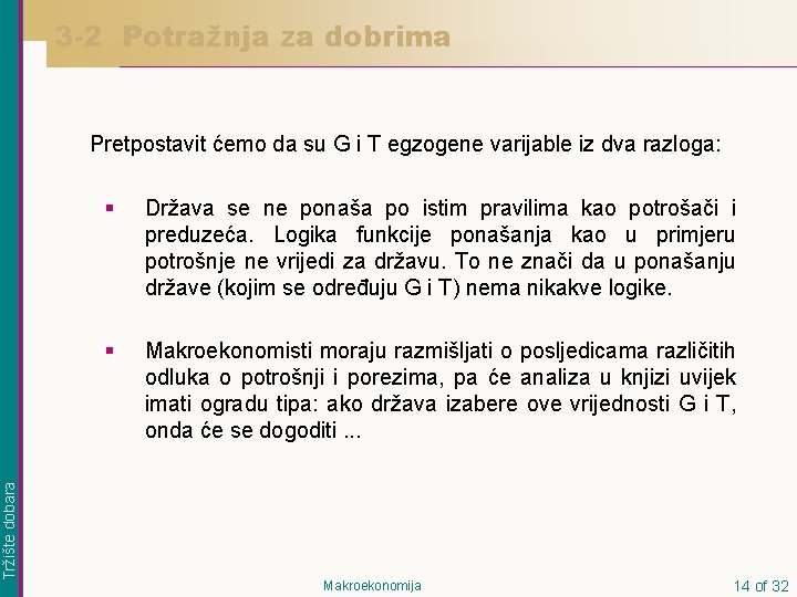 3 -2 Potražnja za dobrima Tržište dobara Pretpostavit ćemo da su G i T