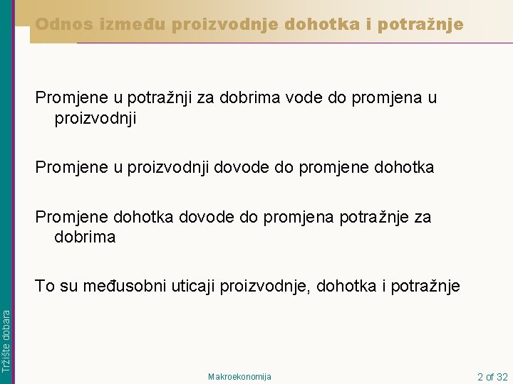 Odnos između proizvodnje dohotka i potražnje Promjene u potražnji za dobrima vode do promjena