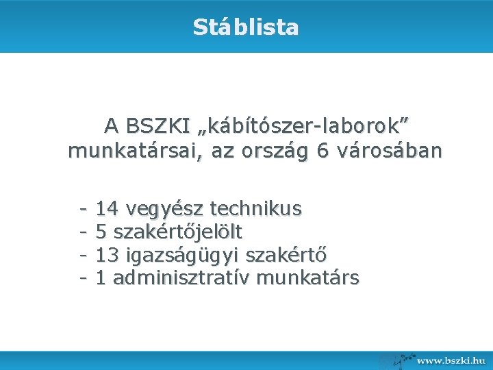 Stáblista A BSZKI „kábítószer-laborok” munkatársai, az ország 6 városában - 19 14 vegyész technikus