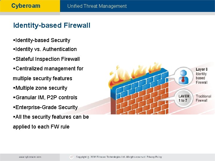Cyberoam - Unified Threat Management Identity-based Firewall §Identity-based Security §Identity vs. Authentication §Stateful Inspection