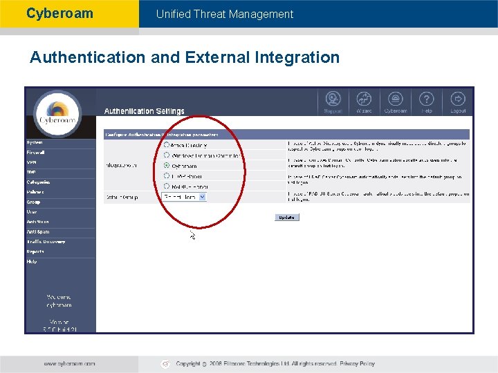 Cyberoam - Unified Threat Management Authentication and External Integration 