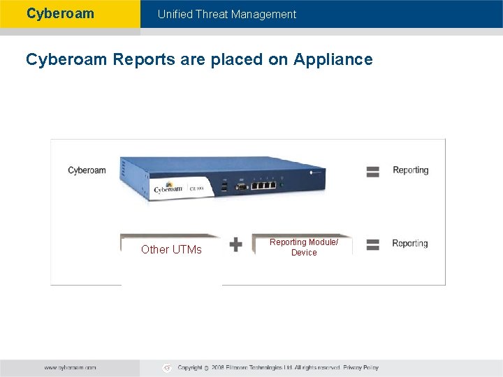Cyberoam - Unified Threat Management Cyberoam Reports are placed on Appliance Other UTMs Reporting