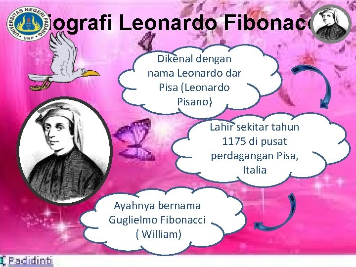 Biografi Leonardo Fibonacci Dikenal dengan nama Leonardo dar Pisa (Leonardo Pisano) Lahir sekitar tahun