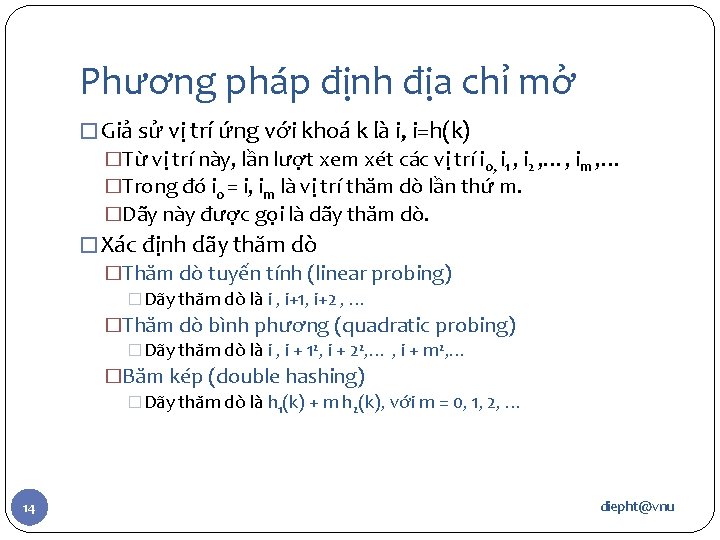 Phương pháp định địa chỉ mở � Giả sử vị trí ứng với khoá