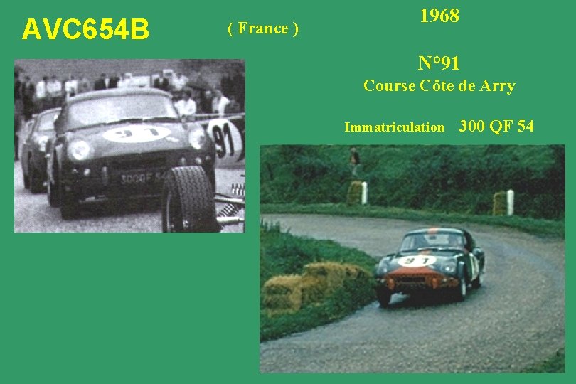 AVC 654 B ( France ) 1968 N° 91 Course Côte de Arry Immatriculation