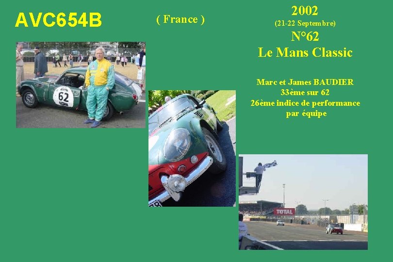 AVC 654 B ( France ) 2002 (21 -22 Septembre) N° 62 Le Mans