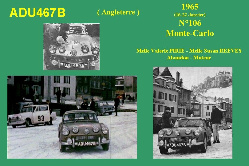 ADU 467 B ( Angleterre ) 1965 (16 -22 Janvier) N° 106 Monte-Carlo Melle