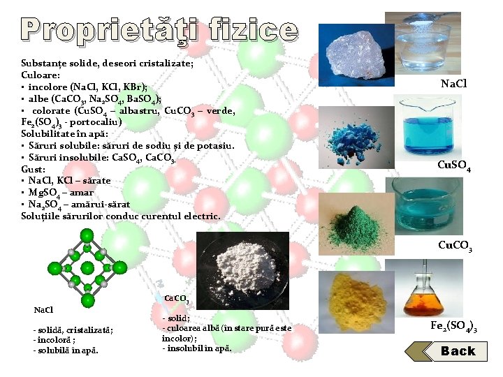 Proprietăţi fizice Substanțe solide, deseori cristalizate; Culoare: • incolore (Na. Cl, KBr); • albe