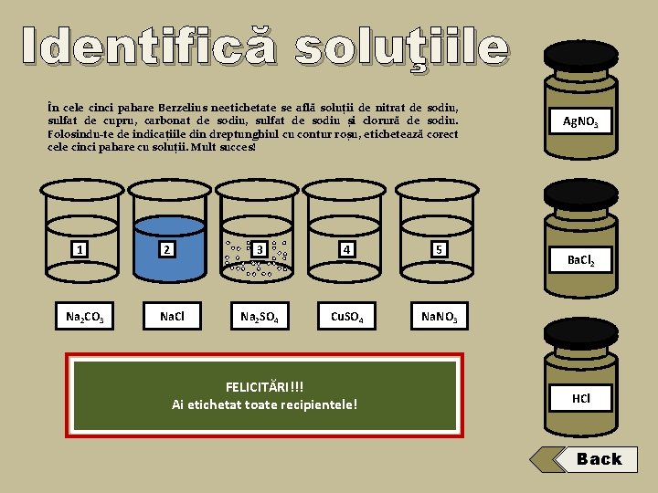 Identifică soluţiile În cele cinci pahare Berzelius neetichetate se află soluții de nitrat de