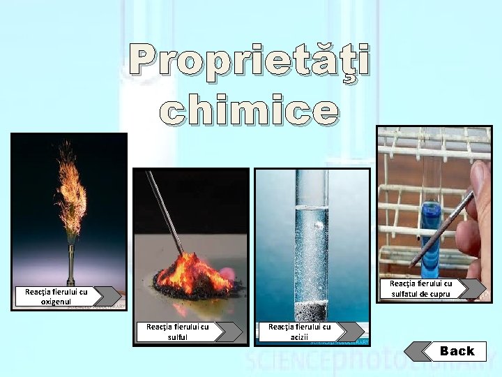 Proprietăţi chimice Reacţia fierului cu sulfatul de cupru Reacţia fierului cu oxigenul Reacţia fierului Proprietăţi chimice Reacţia fierului cu sulfatul de cupru Reacţia fierului cu oxigenul Reacţia fierului