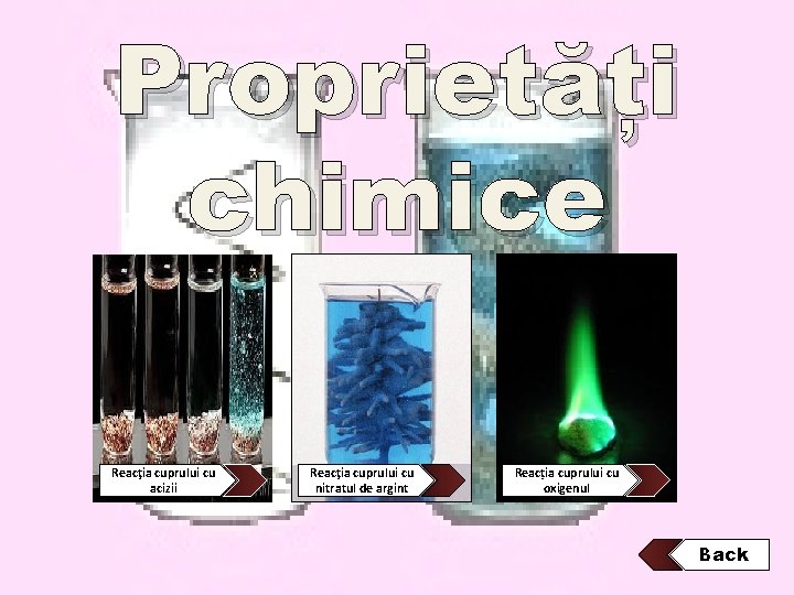 Proprietăți chimice Reacţia cuprului cu acizii Reacţia cuprului cu nitratul de argint Reacția cuprului Proprietăți chimice Reacţia cuprului cu acizii Reacţia cuprului cu nitratul de argint Reacția cuprului