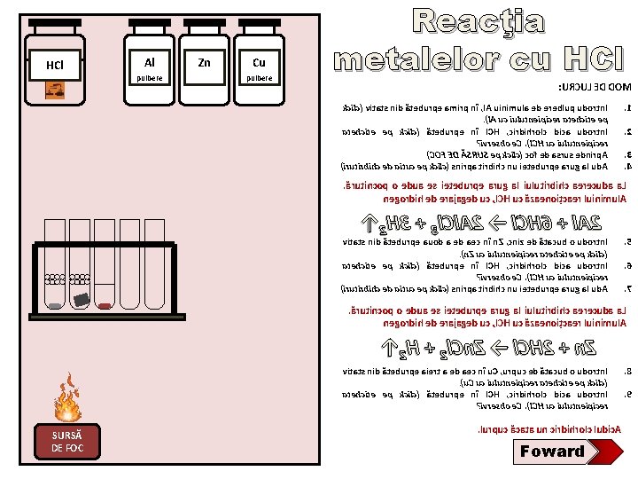 HCl Al pulbere Zn Cu pulbere Reacţia metalelor cu HCl : URCUL ED DOM