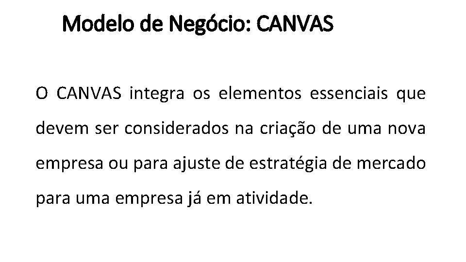 Modelo de Negócio: CANVAS O CANVAS integra os elementos essenciais que devem ser considerados