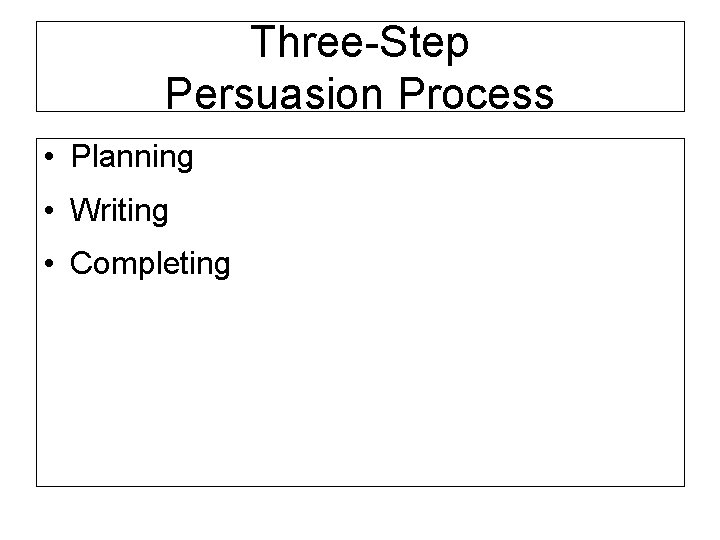 Three-Step Persuasion Process • Planning • Writing • Completing 