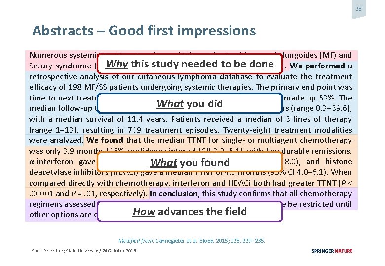 23 Abstracts – Good first impressions Numerous systemic treatment options exist for patients with
