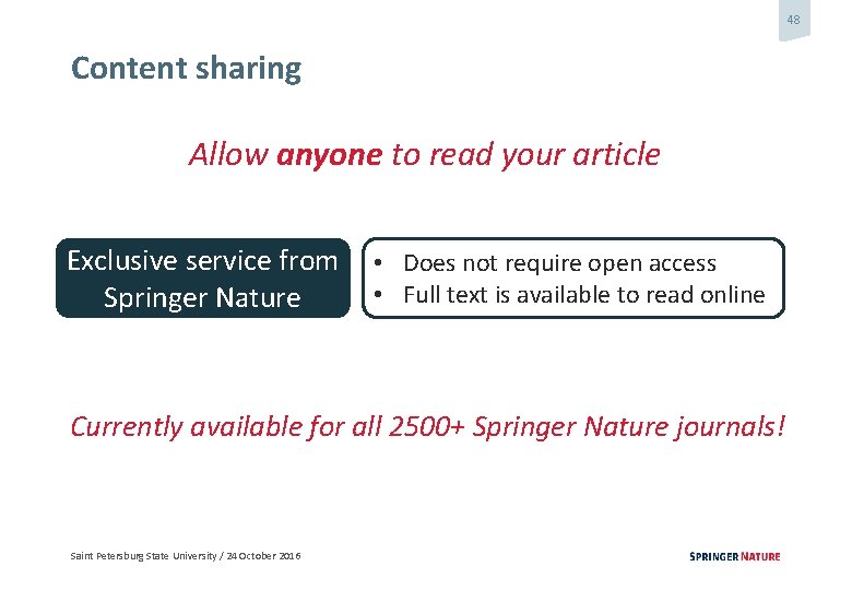 48 Content sharing Allow anyone to read your article Exclusive service from Springer Nature