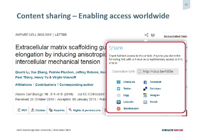 49 Content sharing – Enabling access worldwide Saint Petersburg State University / 24 October