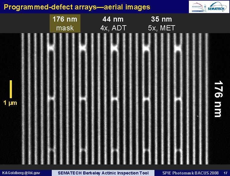 Programmed-defect arrays—aerial images 176 nm mask 44 nm 4 x, ADT 35 nm 5